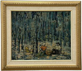 Modernist Forest Landscape With Figures, Signed