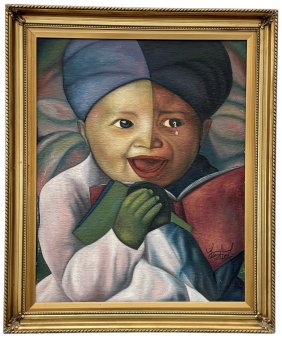 LEON AVRIL (20th c, Haitian) Modernist Portrait Of A Baby, Miami Artist