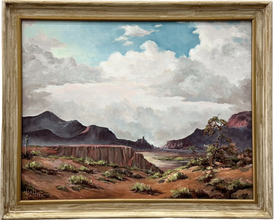 HAL SAUTTER (20th c, American) Southwestern Landscape: Oil on canvas 28 x 22 in, 31.5 x 25.5 in (framed)