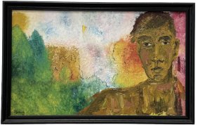 1970s American School Abstract With Figure, Black Art, Signed