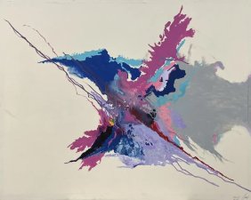 Monumental Vintage 1980's Abstract Drip Painting, Signed