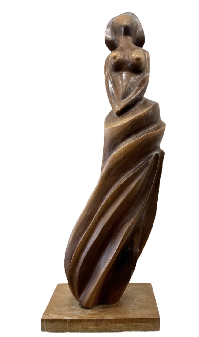 Large Mid-Century Modern Nude Wood Carving 42", Likely Dominican: Solid wood. Possibly Dominican 42 x 13 x 11 in