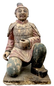 Antique Chinese Wood Sculpture Of A Soldier