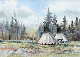 DEANNE HALLY (1944-2002, American) Native American Subject Idaho Falls Art