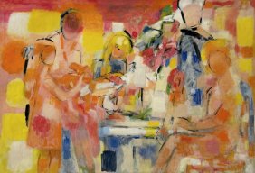 MILDRED CROOKS (1899-1972, American) Monumental Abstract w/ Figures 72 x 50 in