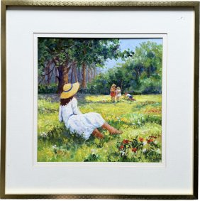 MARGARET GRAY (20th c, Florida) American Impressionist Flower Field w/  Figures