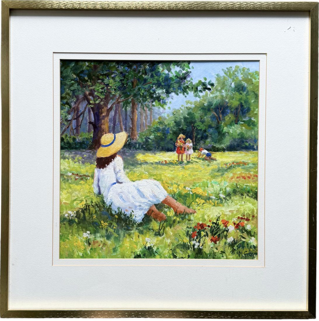 MARGARET GRAY (20th c, Florida) American Impressionist Flower Field w/  Figures (1 of 4)