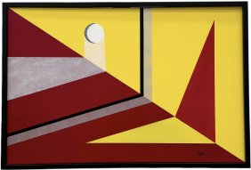 Contemporary Geometric Hard Edge Abstract Painting, Signed