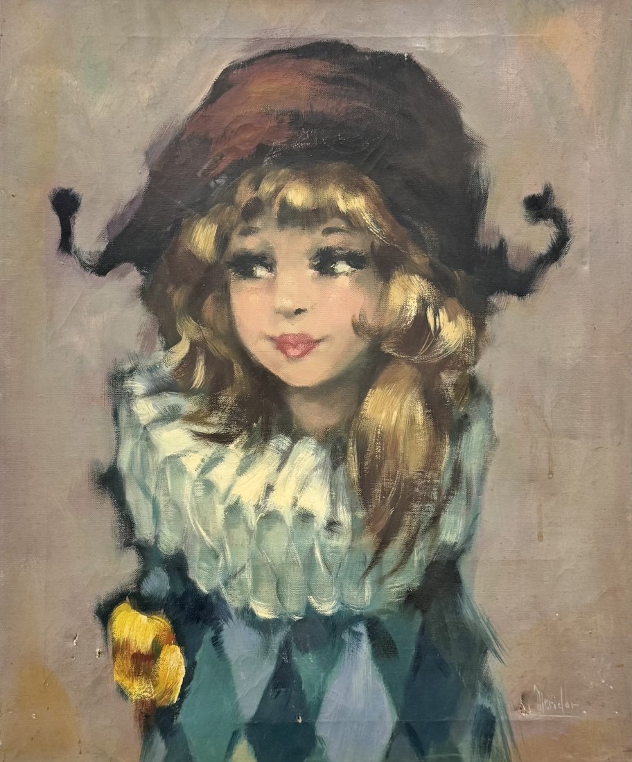 SARAH NINA MERIDOR (20th c, Israeli) Girl Portrait: Oil on canvas 24 x 20 in