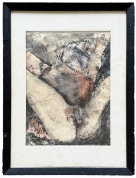 Mid-Century Biomorphic Erotic Abstract Painting, Signed