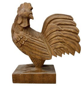 Vintage American Folk Art Carved Wood Rooster Sculpture