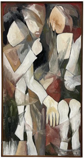 Monumental Mid-Century Modern Abstract With Figures, Unsigned