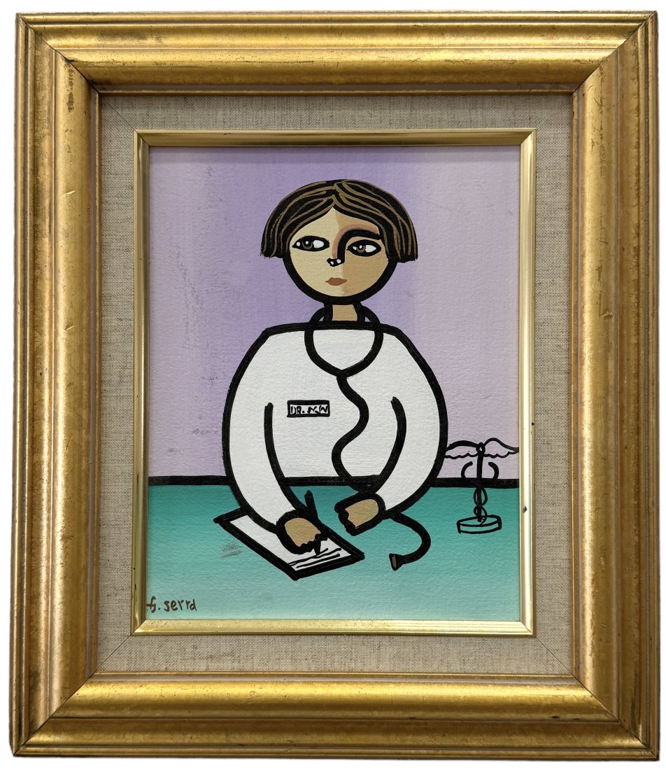 Latin American Modernist Portrait Of A Doctor, Signed: Mixed media on paper 15 x 13 in (framed)