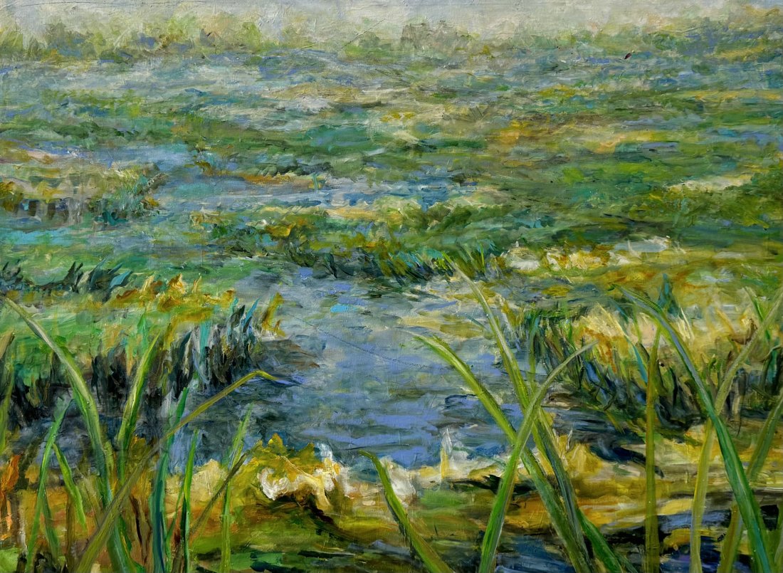 ROCHELLE HAFT (21st c, American) Florida, NYC, Woman Artist, Everglades: Acrylic on canvas 48 x 36 in