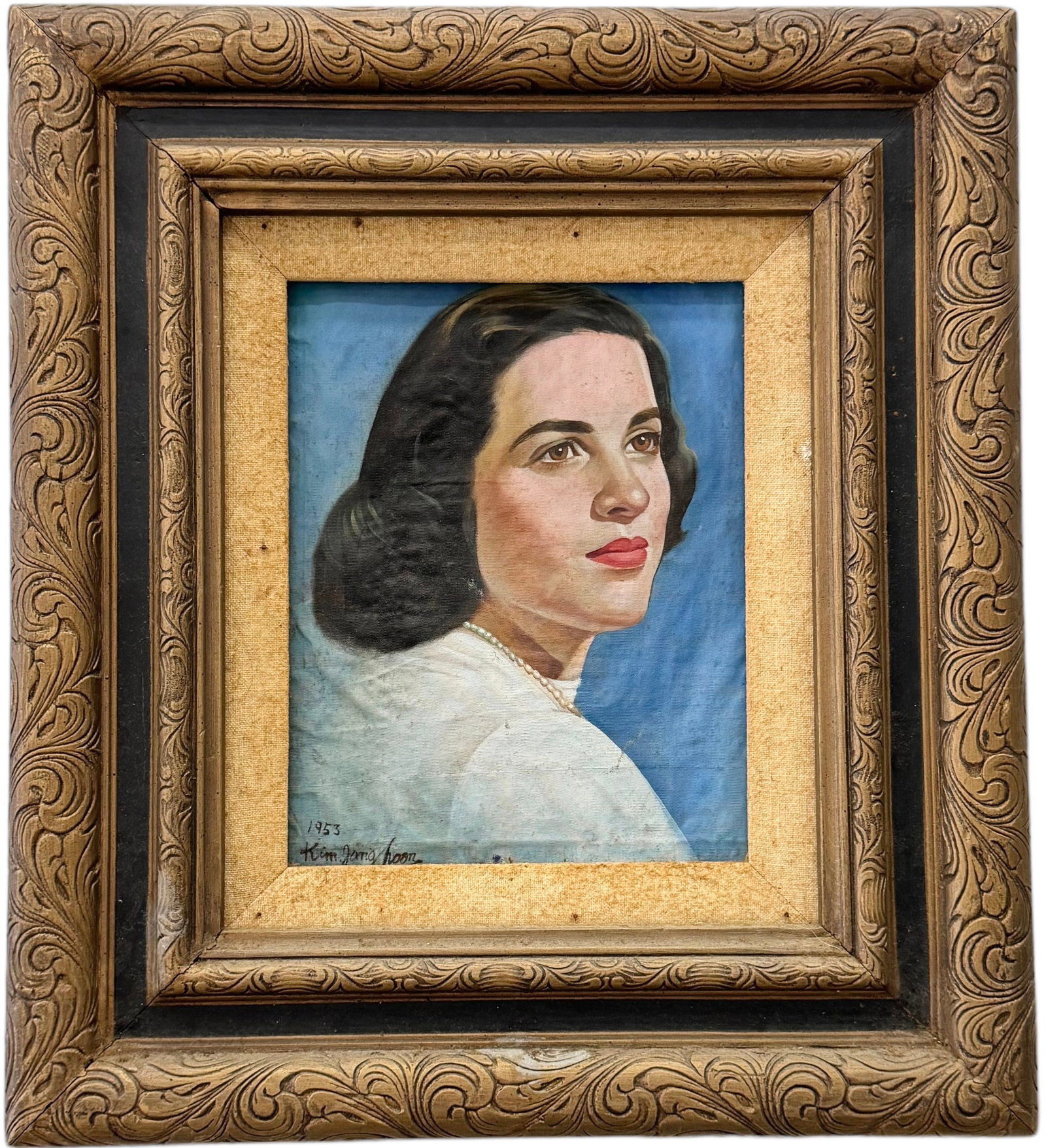 Vintage American School 1950's Portrait Of A Woman, Signed: Korean artist. Oil on canvas 14 x11 in