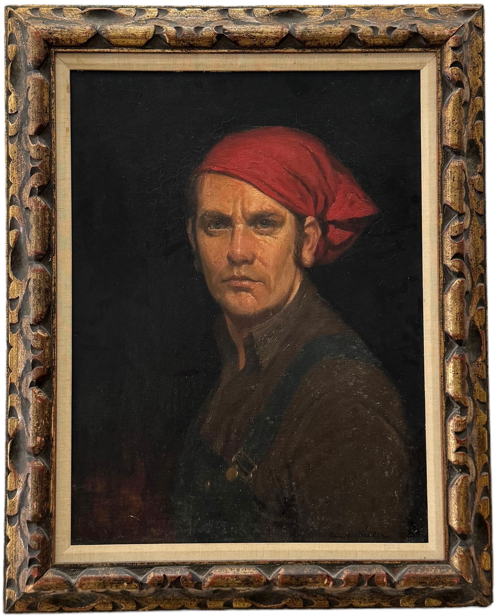 CLEVE MILLER (20th c, American) Handsome Man Portrait "Man In A Red Scarf", Exhibited (1 of 5)