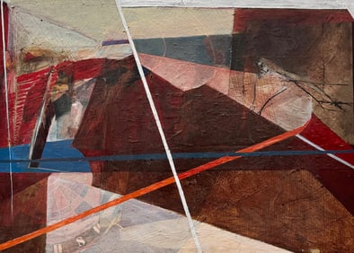 Mid-Century Mixed Media Abstract & Collage On Canvas, Unsigned