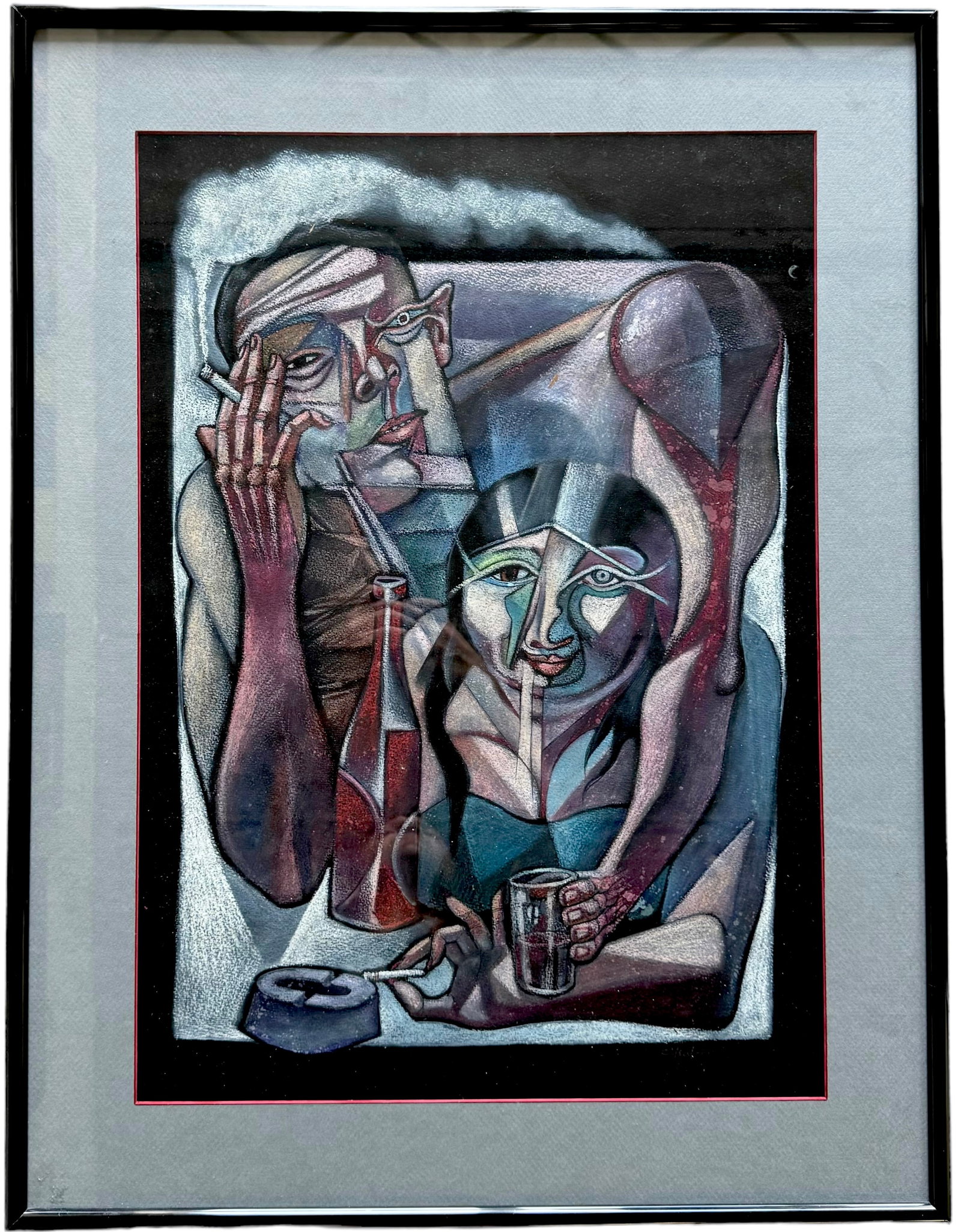 CESAR LEAL JIMENEZ (20th c, Cuban) Surrealist Pastel: Mixed media on paper 26 x 18.5 in, 33 x 25.5 in (framed)