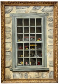 Vintage 1970's Nostalgic Painting "Toys In Window", Signed