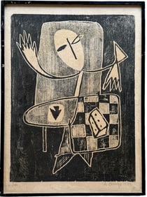 Mid-Century Modern Pencil Signed Abstract , Etching