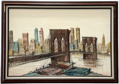 American School Modernist Of The George Washington Bridge New York City, Signed