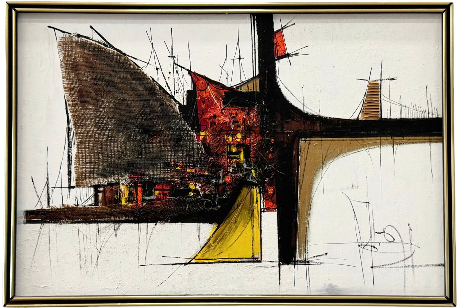 Vintage Abstract Mixed Media Oil & Collage On Canvas, Signed (1 of 4)