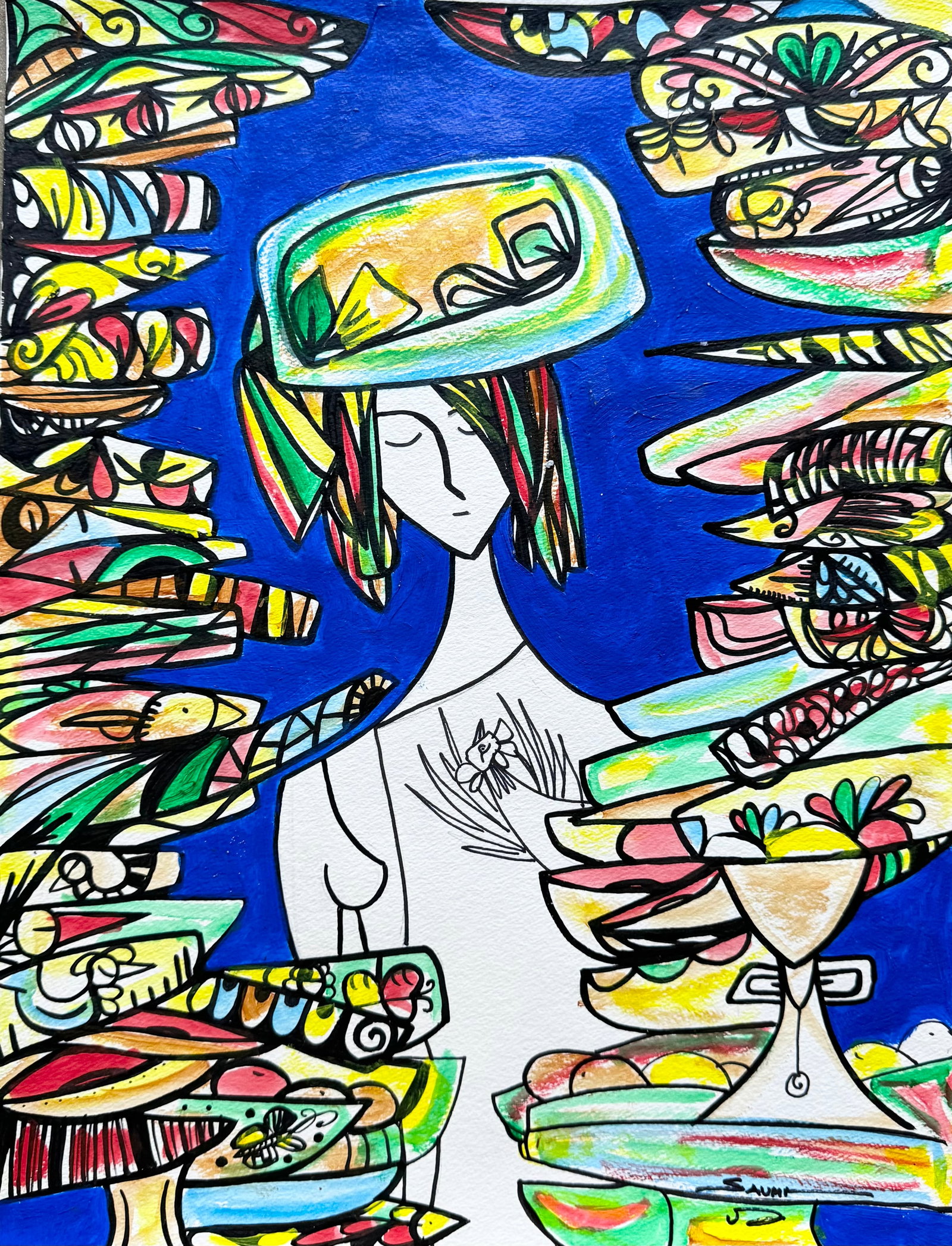 EMILIO SAUMA (20th c, Cuban) Mixed Media On Paper, Abstract: Mixed media on paper 24 x 18 in