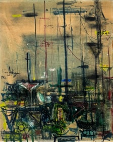 ELAINE ADINGRA (20th c, American) Mid-Century Harbor Scene