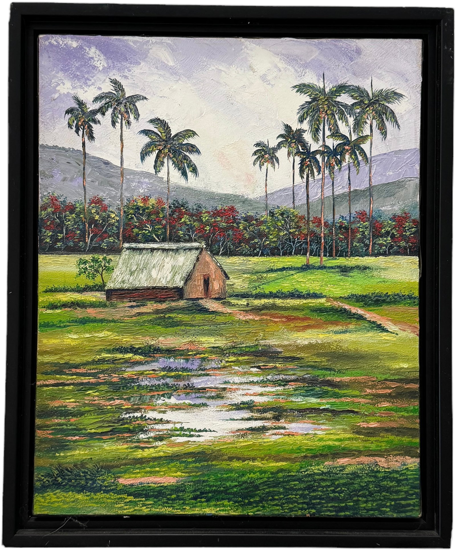 Vintage Cuban Impressionist Landscape Painting: Oil on canvas 16 x 20 in