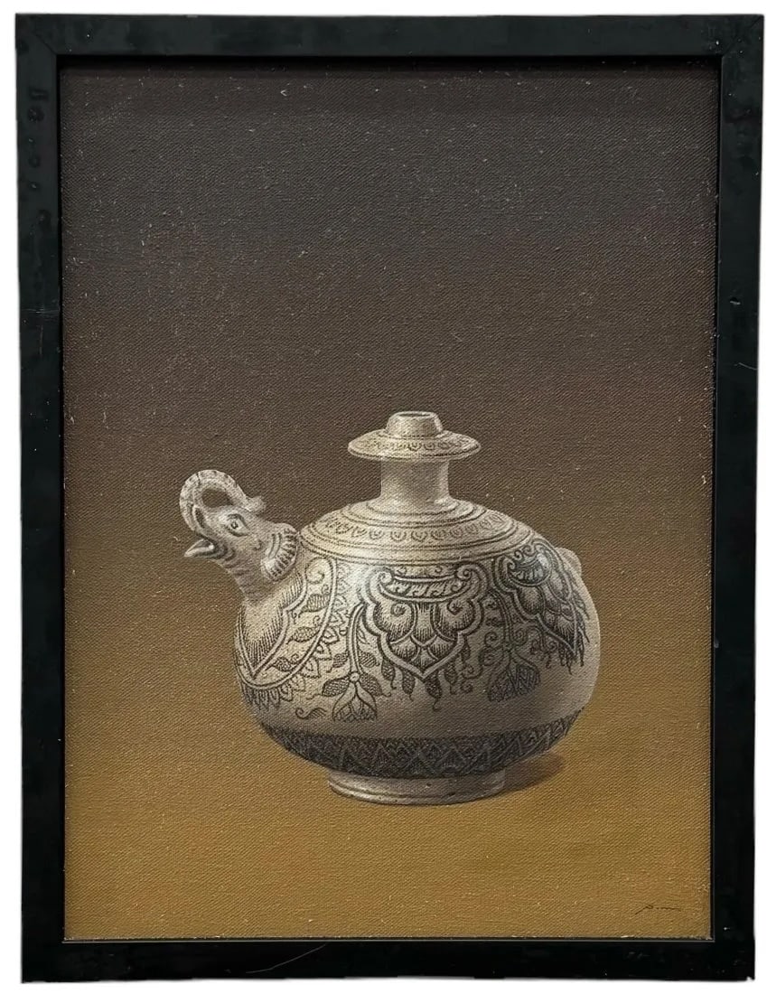 Contemporary Hyperrealist Still Life Of Southeast Asian Pouring Vessel, Illegible Signature (1 of 3)