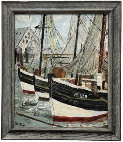 American School Chesapeake Bay Maryland Harbor Scene, Signed