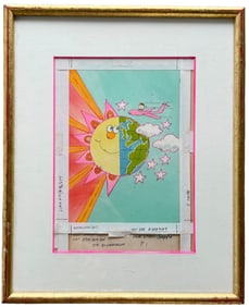 Nicely Framed Vintage 1970's Illustration Art Style Of Peter Max