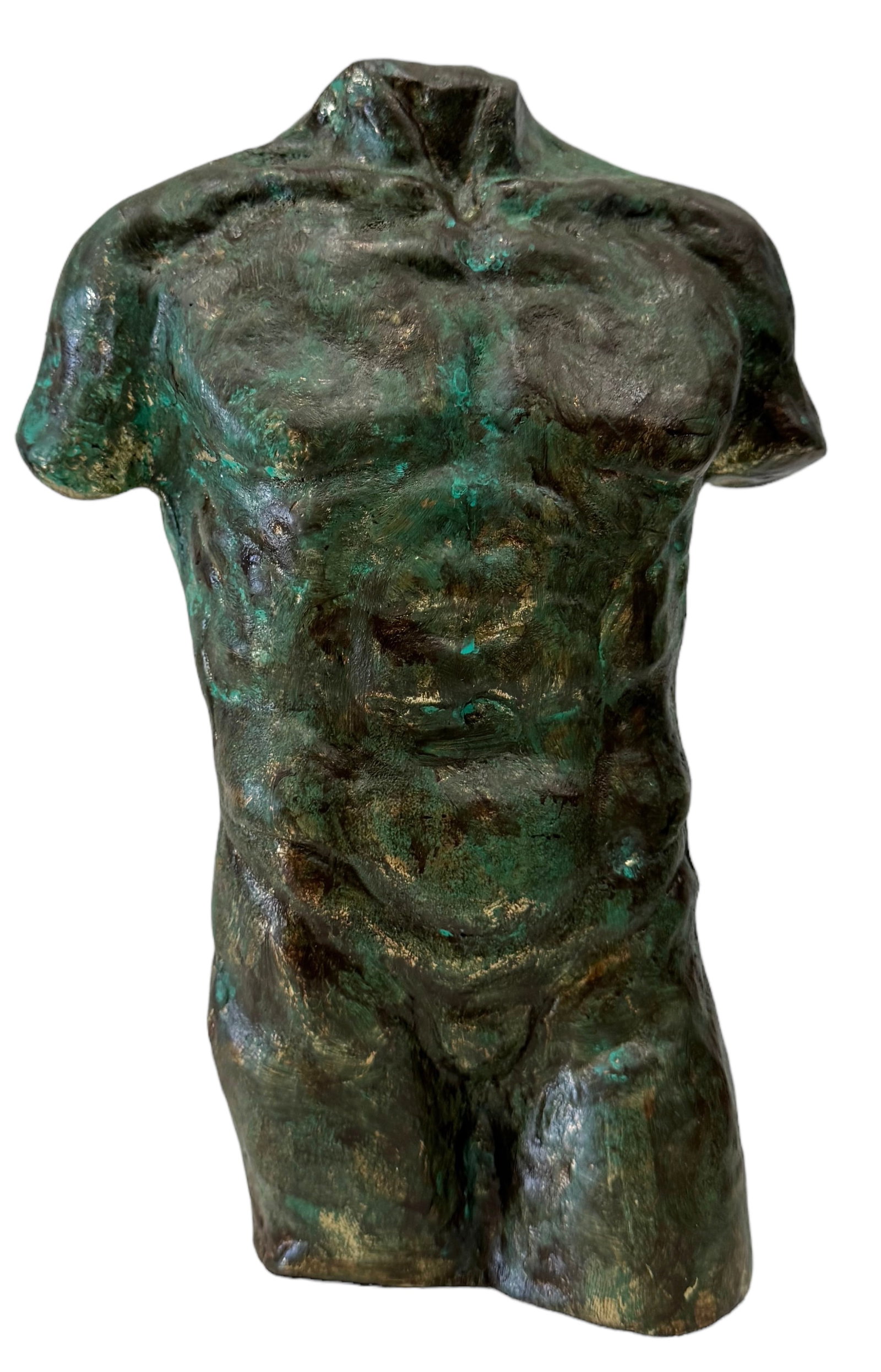 Contemporary Metal Nude Male Torso Sculpture: 10 x 7 x 3 in
