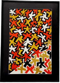 Contemporary Hard Edge Abstract w/ Figures, Artist Unknown