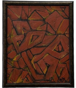 Contemporary Red Dark Tones Abstract, Signed