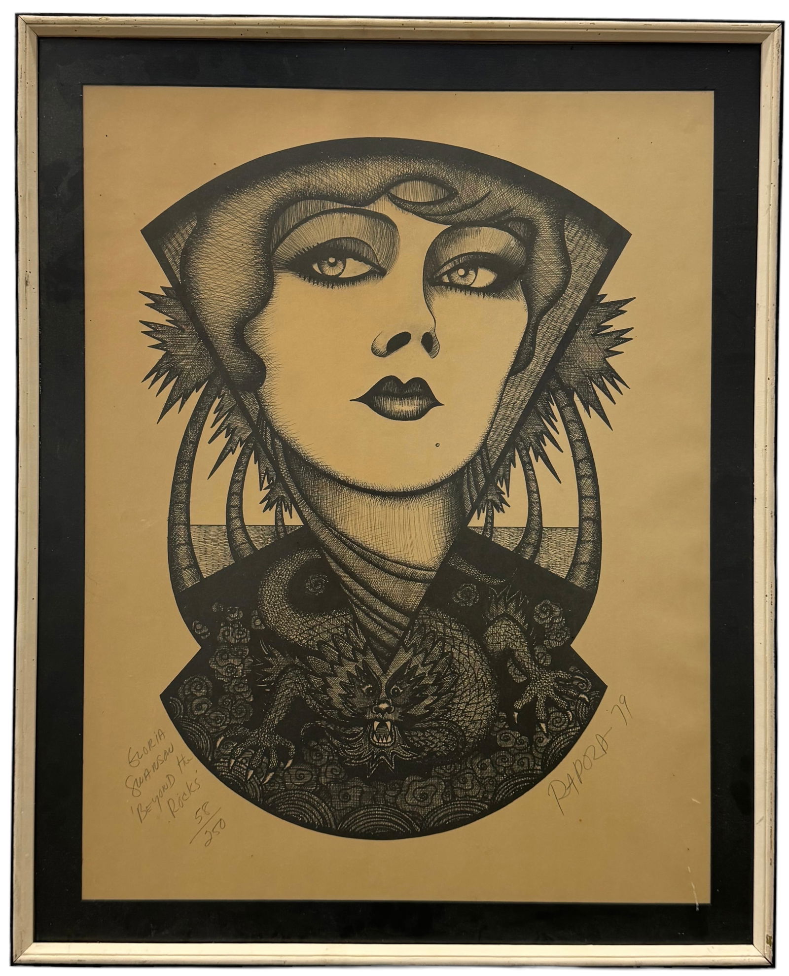 Nicely Framed 1970's Gloria Swanson Woodblock Thai Subject "Papora" (1 of 4)