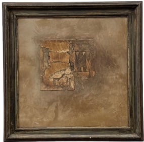 Vintage Minimalist Abstract Oil & Collage Signed Verso