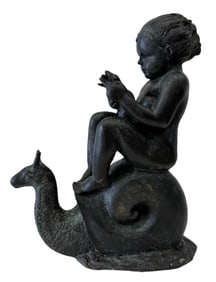 Vintage Maitland Smith Metal Sculpture Boy Riding Snail