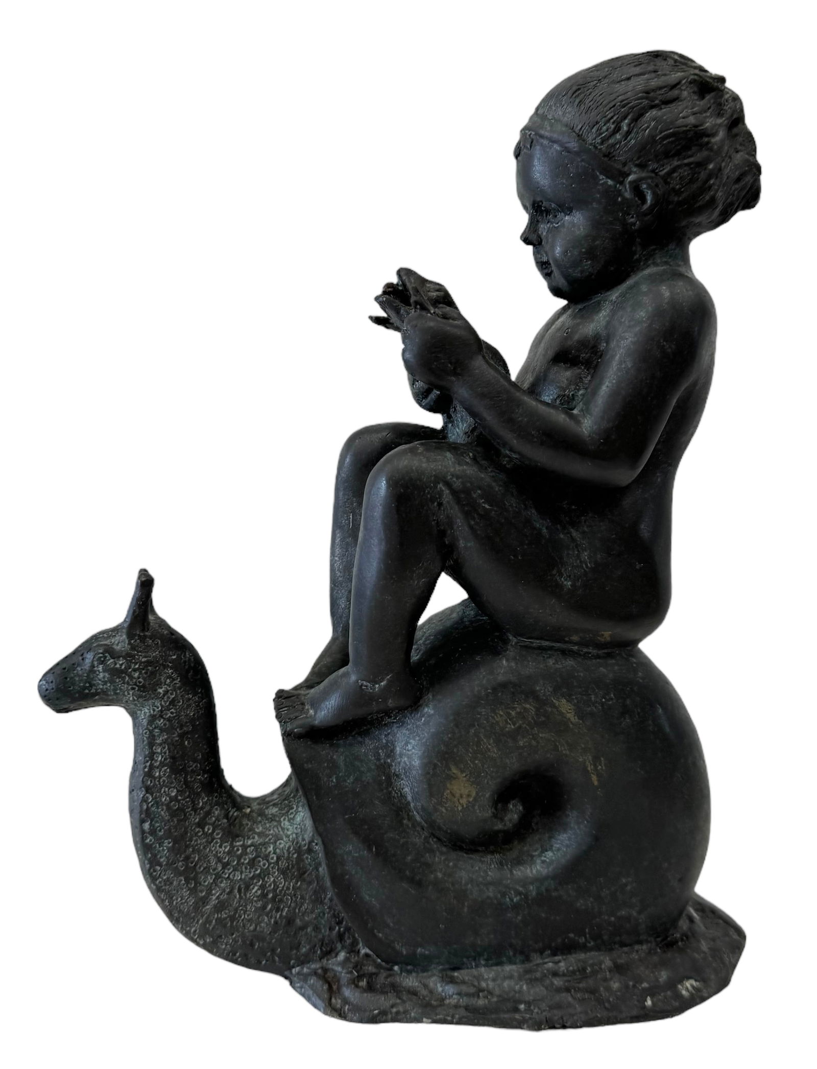 Vintage Maitland Smith Metal Sculpture Boy Riding Snail (1 of 4)