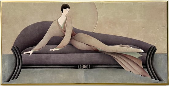 Monumental Limited Edition Art Deco Serigraph Reclining Woman, Signed