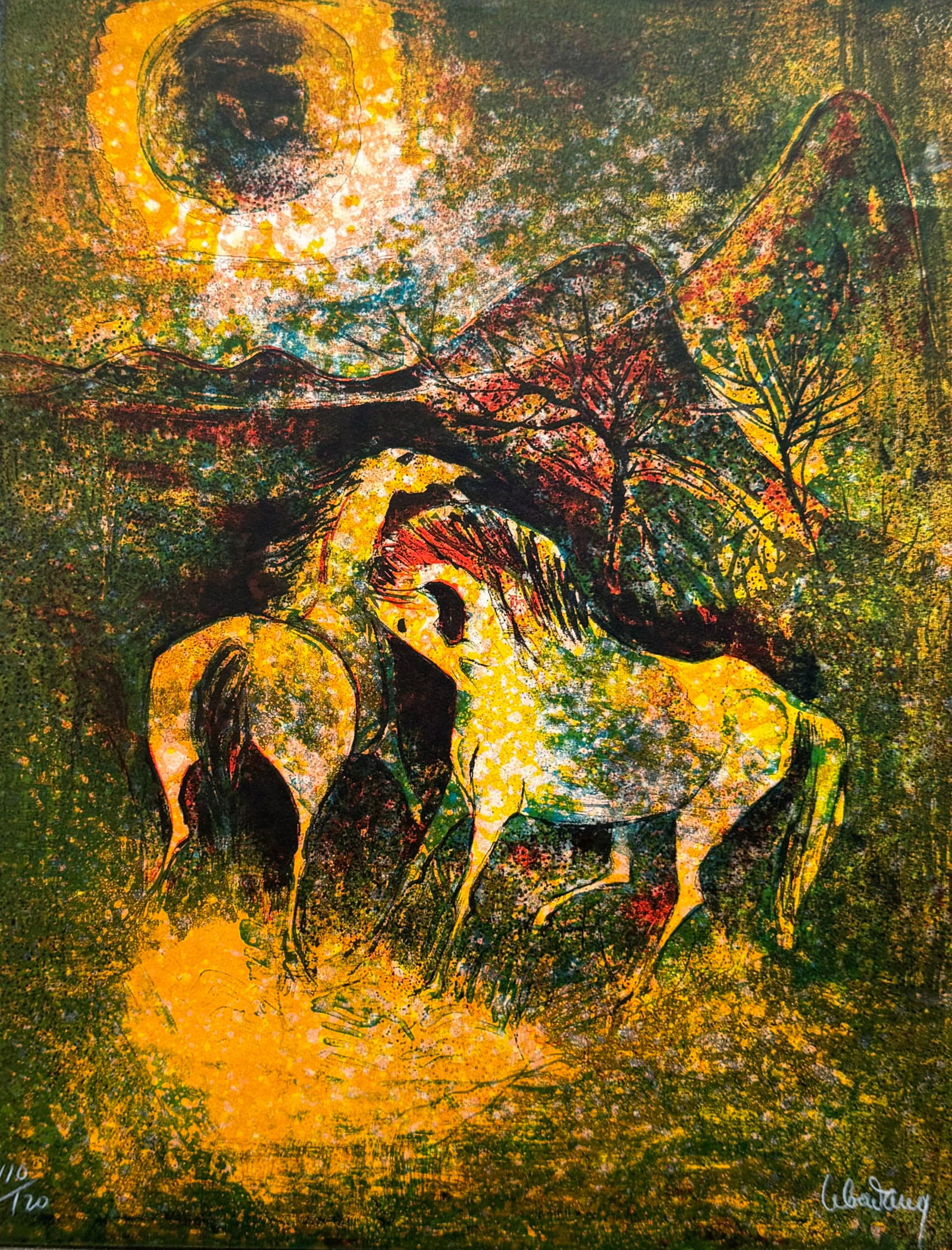 Lebadang, Horses in Moonlight Pencil Signed Limited Edition Lithograph (1 of 3)