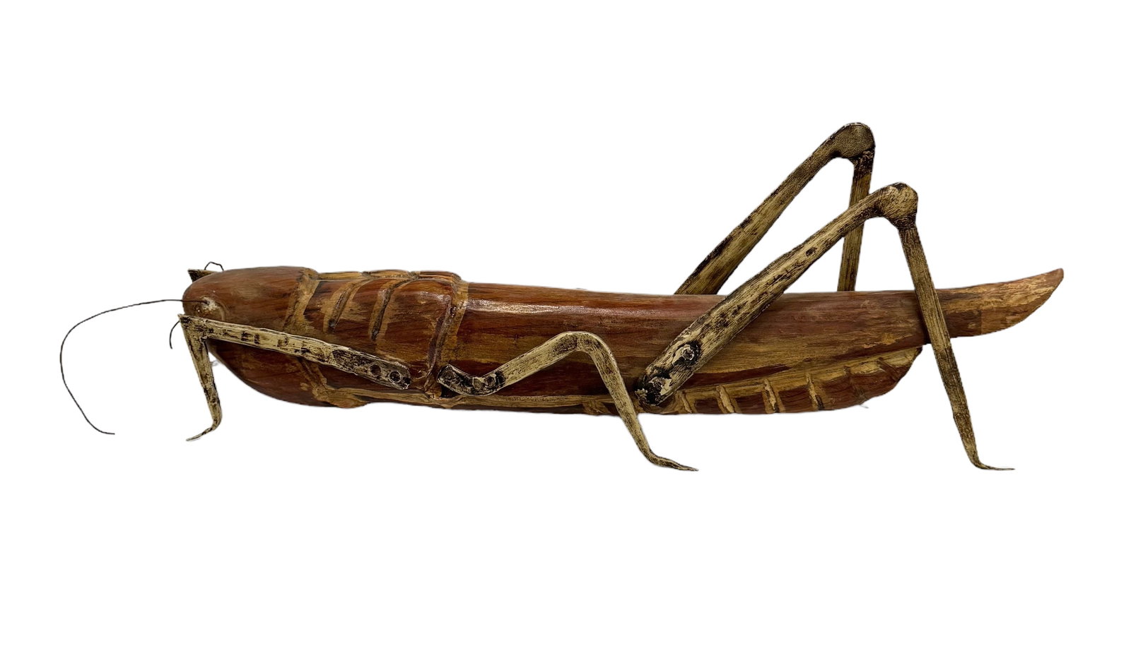 Vintage Carved Wood & Brass Grasshopper Sculpture (1 of 3)