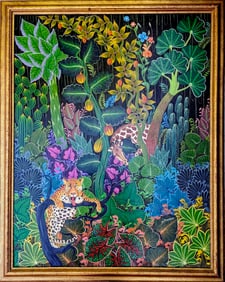 SERGE MANIGAT (20th c, Haitian) Jungle Scene With Animals