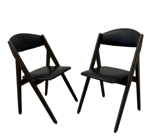 Pair Of Vintage Leather & Brass Folding Chairs