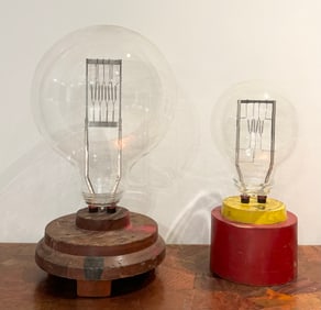Pair Of Large Vintage Lightbulbs, Folk Art