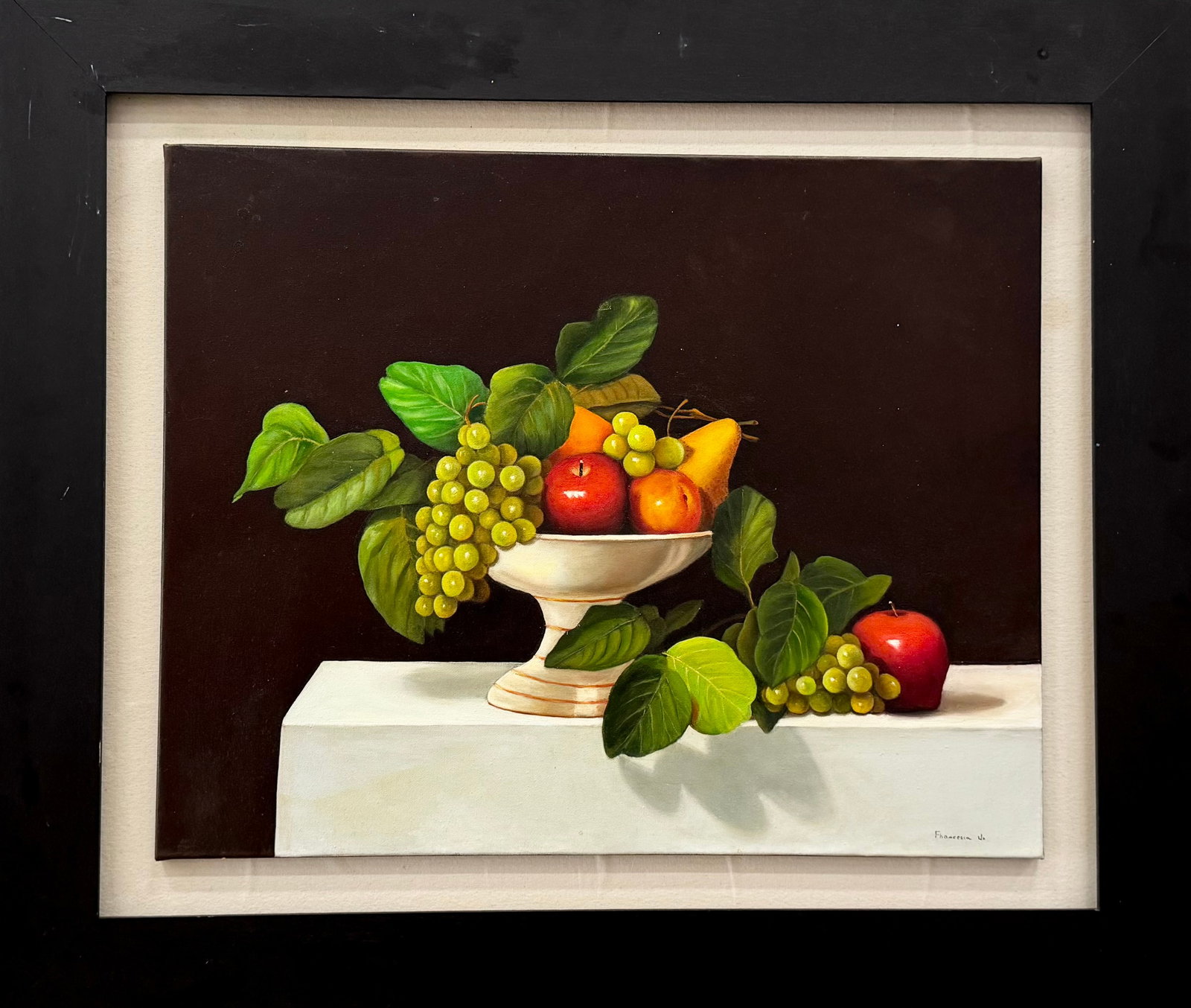 Large American School Traditional Still Life Painting, Signed: Oil on canvas 41 x 35 in (framed)