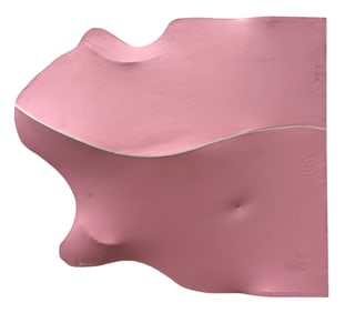 Monumental American 1970's Pink Minimalist Abstract On Formed Canvas, Signed