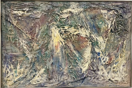 Mid-Century Modern American Heavy Impasto Thick Abstract, Signed