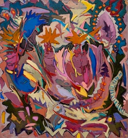 Monumental Abstract "Pineapple Palm" Painting Signed Triggs, Boca Raton Artist 59.5 x 54.5"