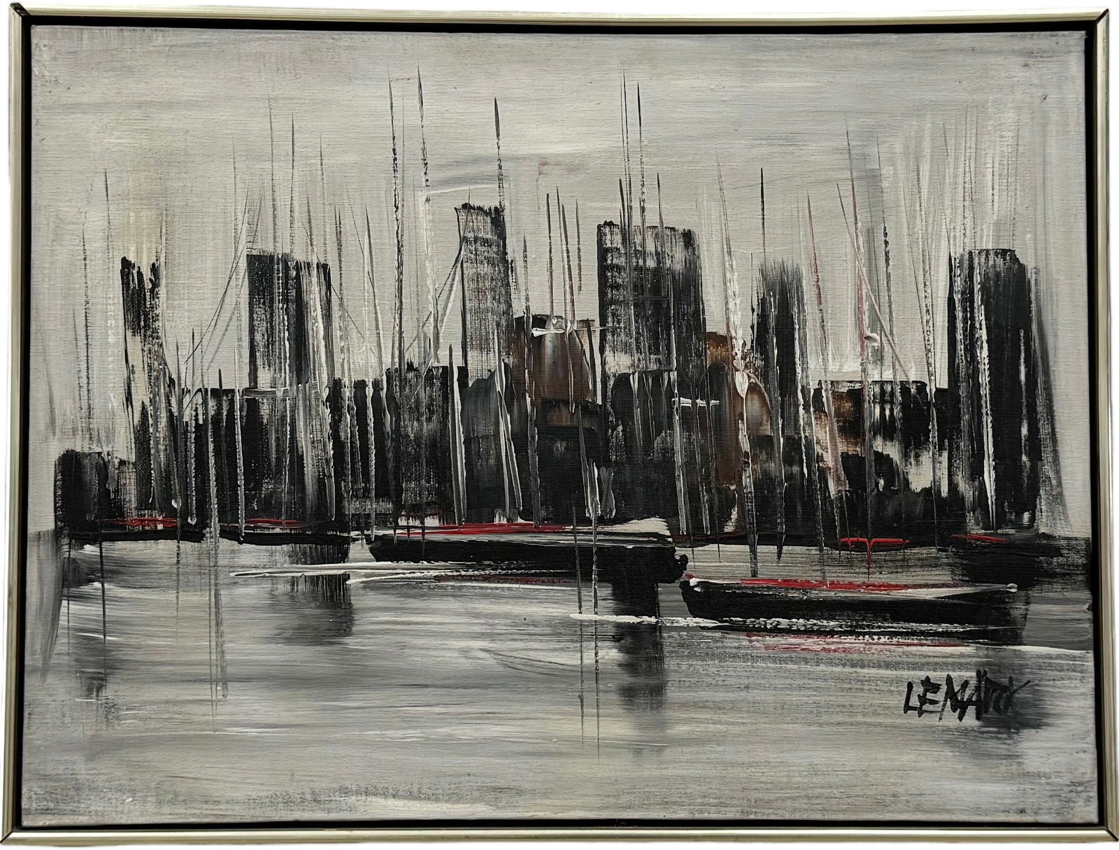 Mid-Century Modern American School Cityscape Abstract Painting (1 of 3)
